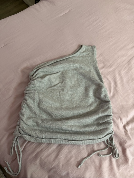Tops - Women’s One-Shoulder Ruched Tank Top - Light Gray